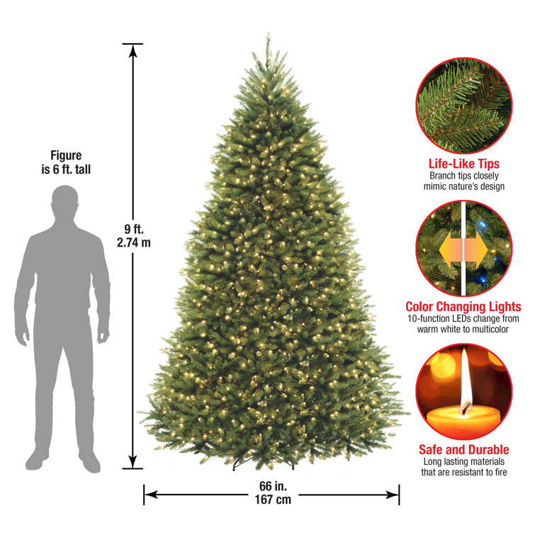 9' Green Fir Artificial Christmas Tree with Dual Color LED Lights