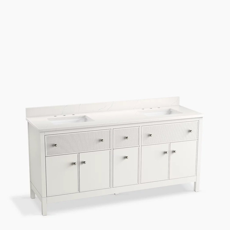 White Double Freestanding Bathroom Vanity with Quartz Top