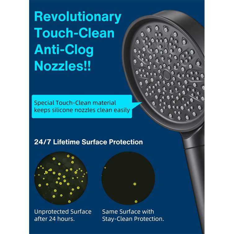 Matte Black Handheld 6-Spray Wall Mounted Shower Head