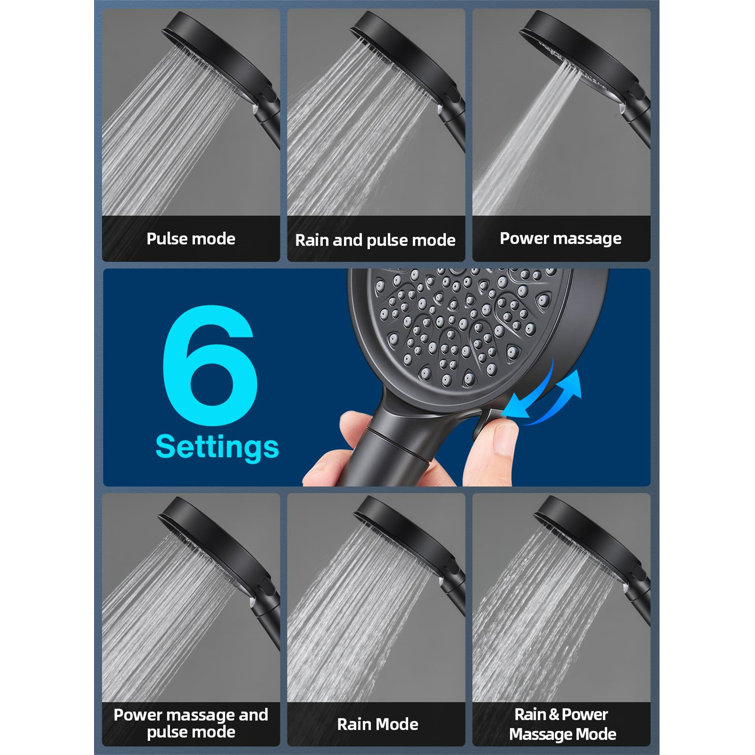 Matte Black Handheld 6-Spray Wall Mounted Shower Head