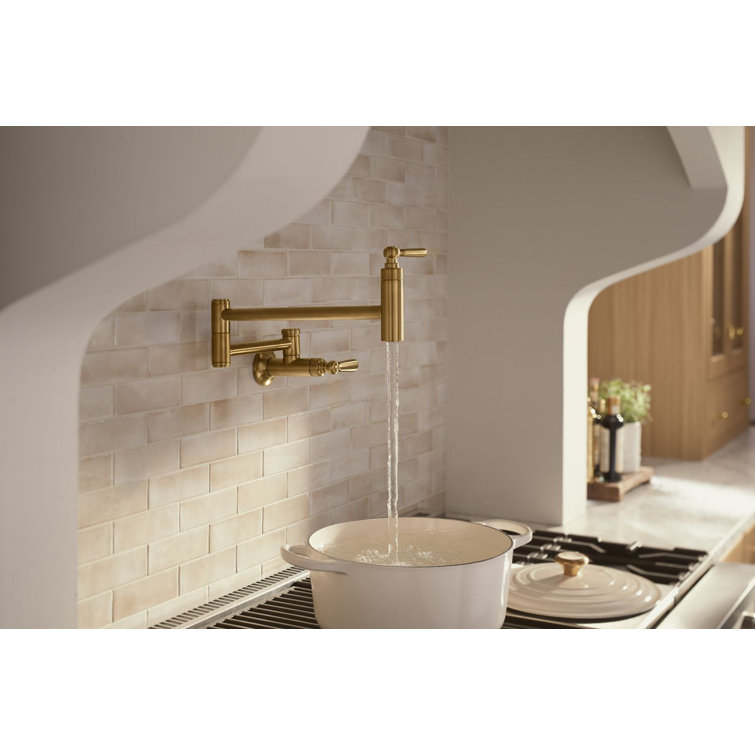 Edalyn Vibrant Brushed Moderne Brass Wall-Mount Pot Filler