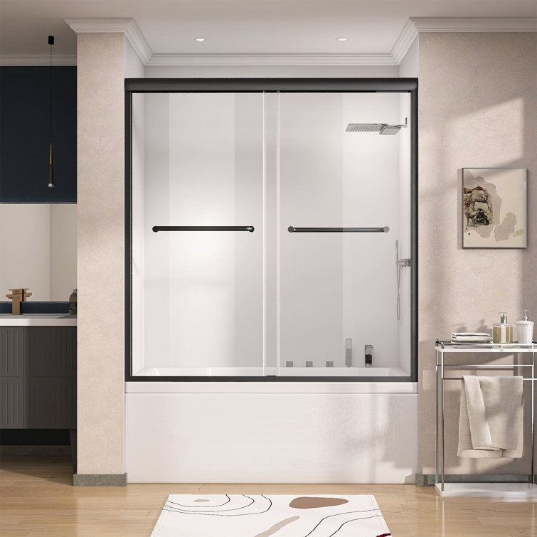 Matte Black 60" x 62" Sliding Semi-Frameless Shower Door