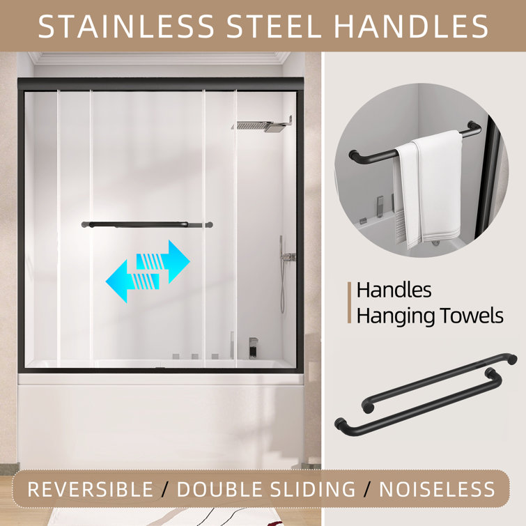 Matte Black 60" x 62" Sliding Semi-Frameless Shower Door