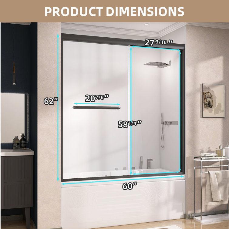 Matte Black 60" x 62" Sliding Semi-Frameless Shower Door