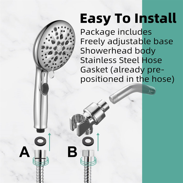 Chrome Handheld Shower Head with Filter and 9 Spray Modes