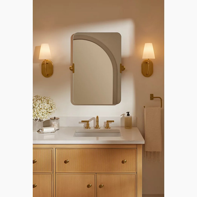 Vibrant Brushed Moderne Brass Rectangular Frameless Bathroom Vanity Mirror