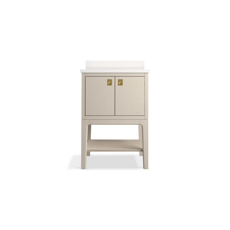 Light Clay Freestanding Bathroom Vanity with Quartz Top