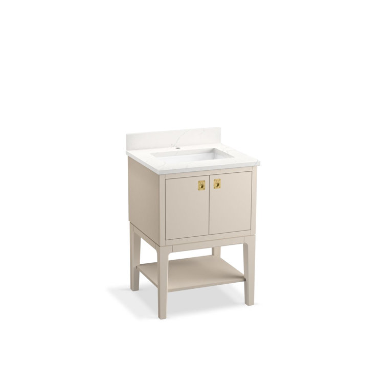 Light Clay Freestanding Bathroom Vanity with Quartz Top