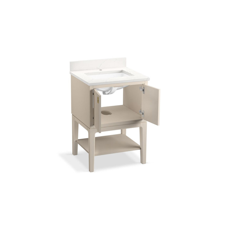 Light Clay Freestanding Bathroom Vanity with Quartz Top