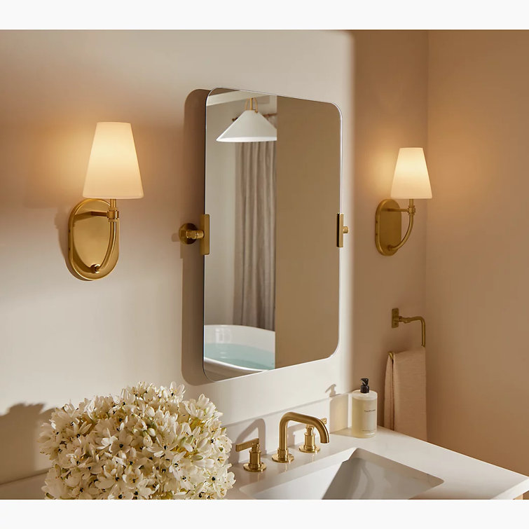 Vibrant Brushed Moderne Brass Rectangular Frameless Bathroom Vanity Mirror