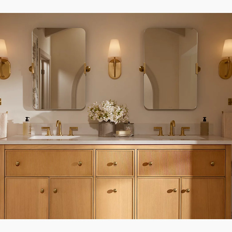 Vibrant Brushed Moderne Brass Rectangular Frameless Bathroom Vanity Mirror