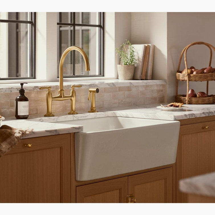 Edalyn Vibrant Brushed Moderne Brass Kitchen Faucet with Side Sprayer