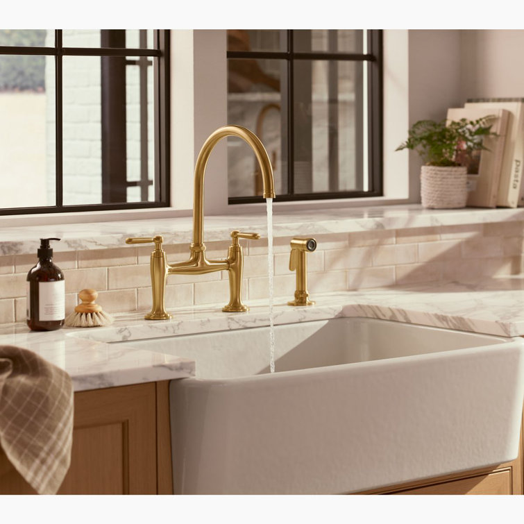Edalyn Vibrant Brushed Moderne Brass Kitchen Faucet with Side Sprayer
