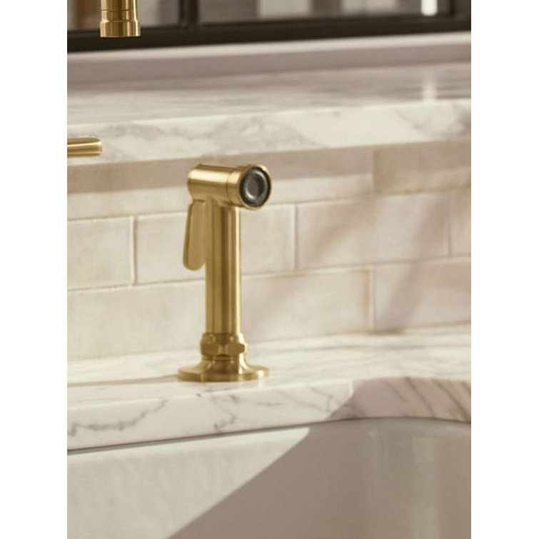 Edalyn Vibrant Brushed Moderne Brass Kitchen Faucet with Side Sprayer