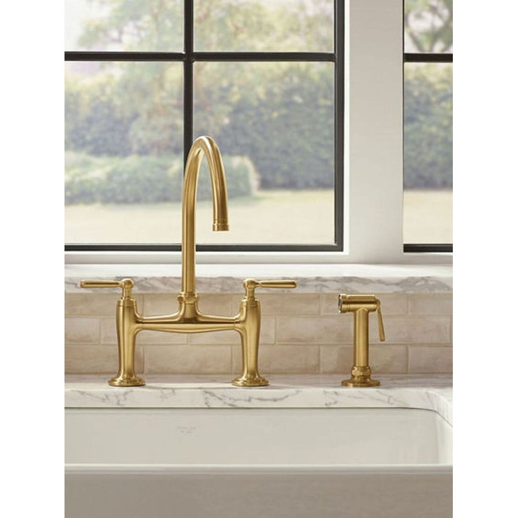 Edalyn Vibrant Brushed Moderne Brass Kitchen Faucet with Side Sprayer