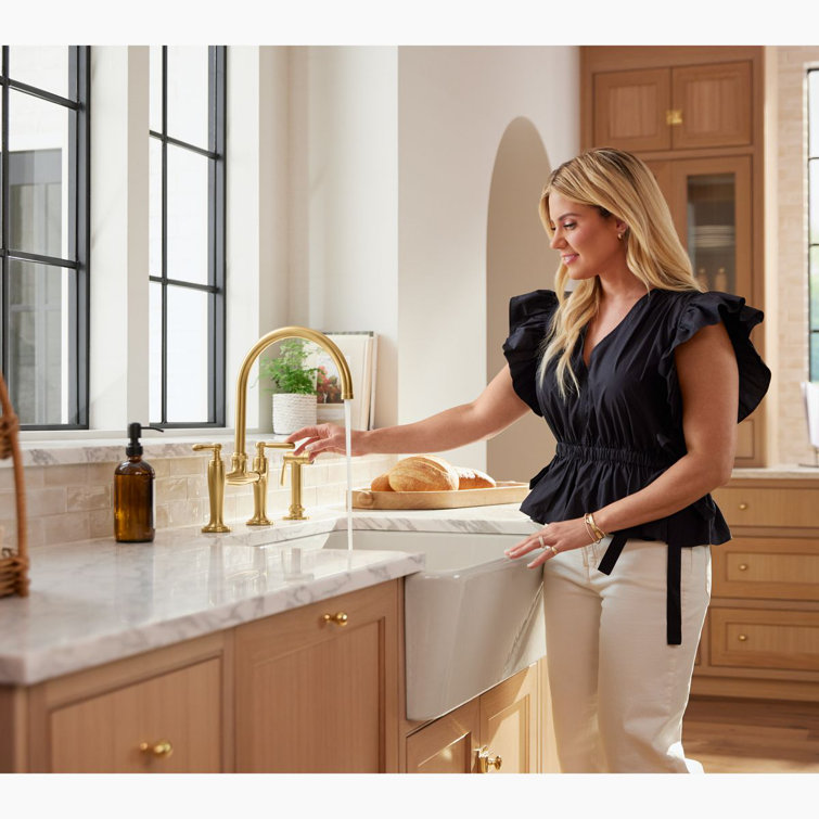Edalyn Vibrant Brushed Moderne Brass Kitchen Faucet with Side Sprayer