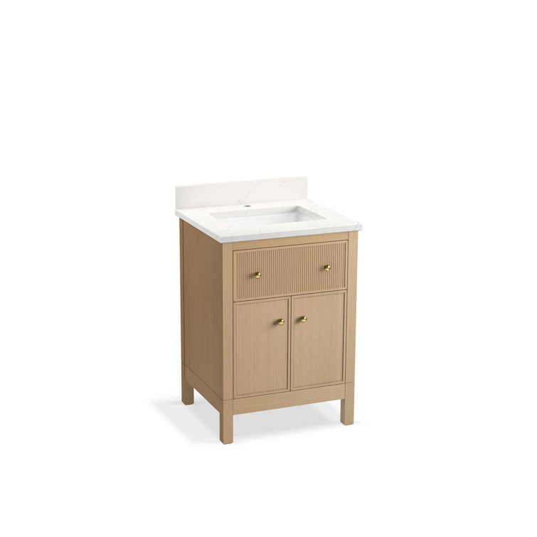 White Oak 24" Bathroom Vanity Cabinet with Quartz Top