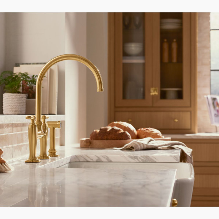 Edalyn Vibrant Brushed Moderne Brass Kitchen Faucet with Side Sprayer