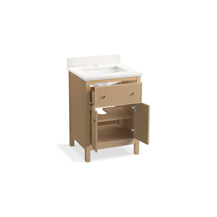 White Oak 24" Bathroom Vanity Cabinet with Quartz Top