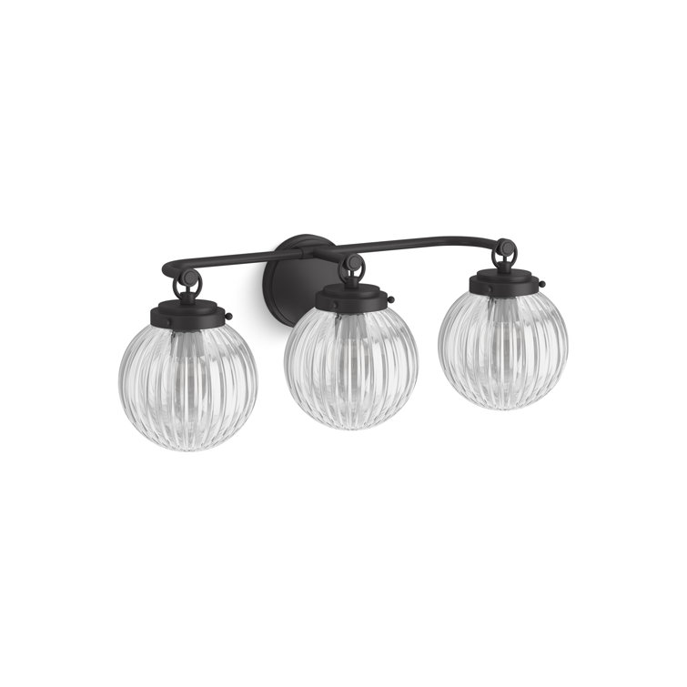 Matte Black Three-Light Wall Sconce with Glass Spheres