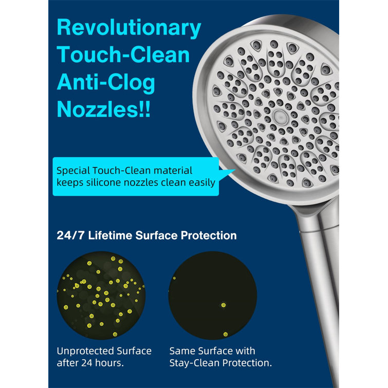 Brushed Nickel Handheld Shower Head with Filter and 6 Spray Modes