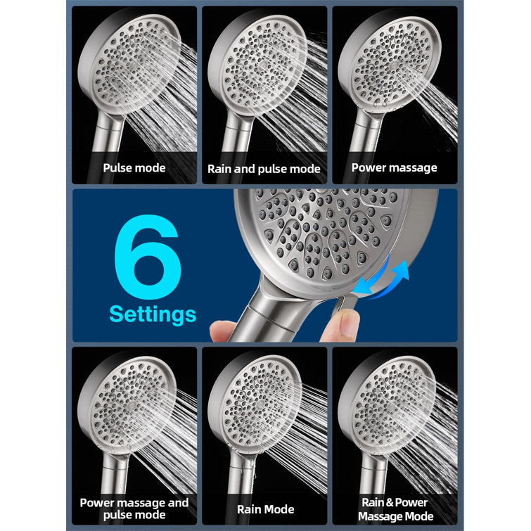Brushed Nickel Handheld Shower Head with Filter and 6 Spray Modes