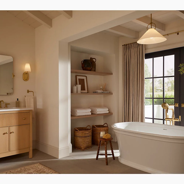 Vibrant Brushed Moderne Brass Floor-Mount Bath Filler with Handshower