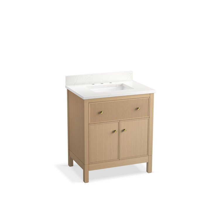 White Oak Freestanding Bathroom Vanity with Quartz Top