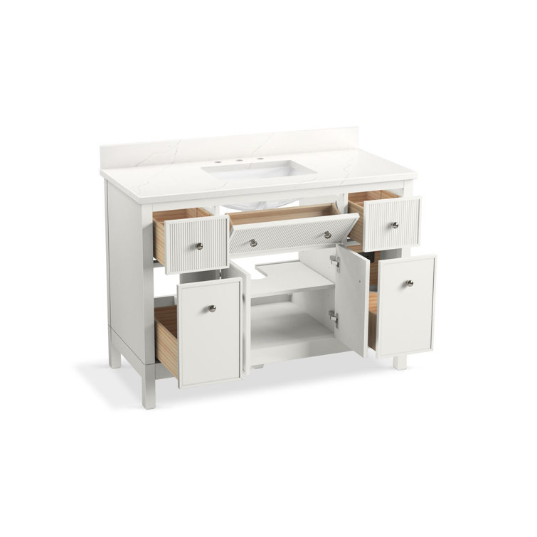 Malin White 48" Bathroom Vanity Cabinet with Quartz Top and Sink