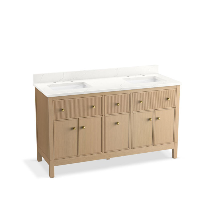 White Oak Double Freestanding Vanity with Quartz Top