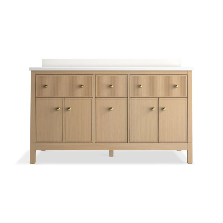White Oak Double Freestanding Vanity with Quartz Top