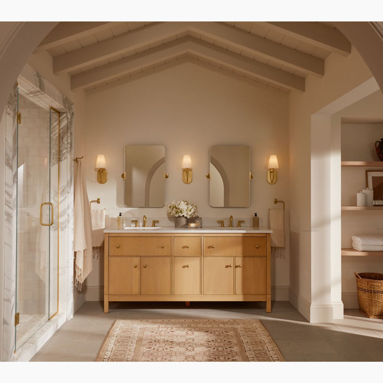 White Oak Double Freestanding Vanity with Quartz Top