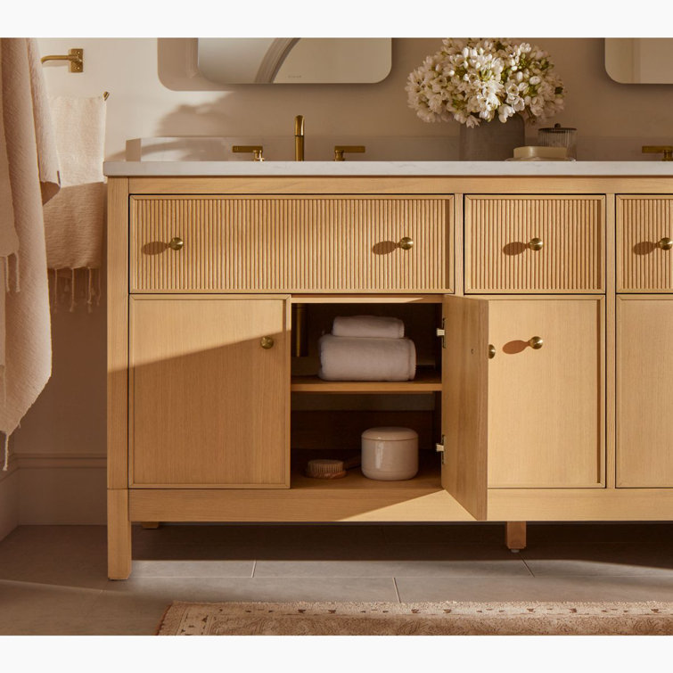 White Oak Double Freestanding Vanity with Quartz Top