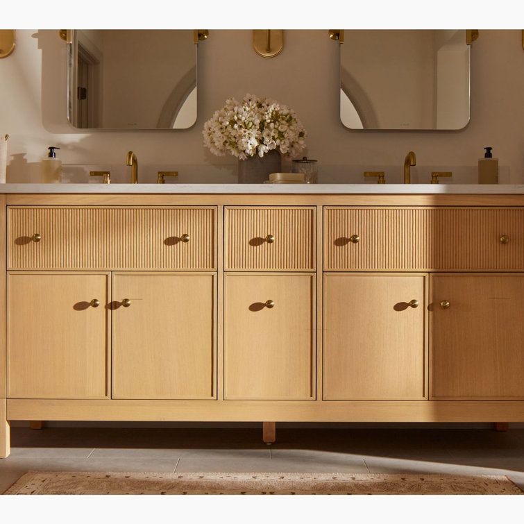 White Oak Double Freestanding Vanity with Quartz Top