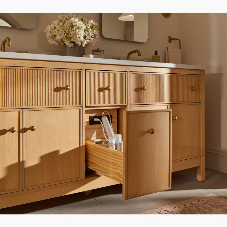 White Oak Double Freestanding Vanity with Quartz Top