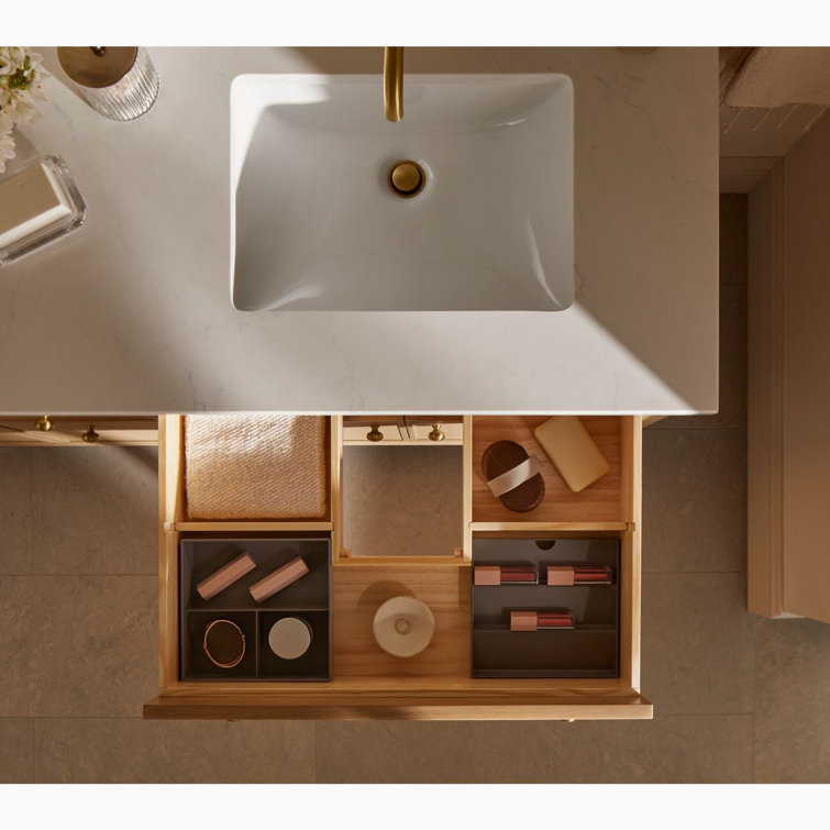 White Oak Double Freestanding Vanity with Quartz Top