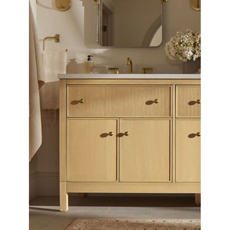 White Oak Double Freestanding Vanity with Quartz Top