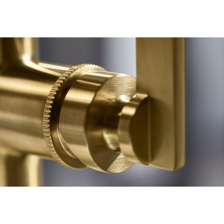 Vibrant Brushed Moderne Brass Floor-Mount Bath Filler with Handshower