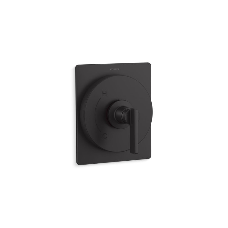 Matte Black Minimalist Thermostatic Faucet Trim with Lever Handle