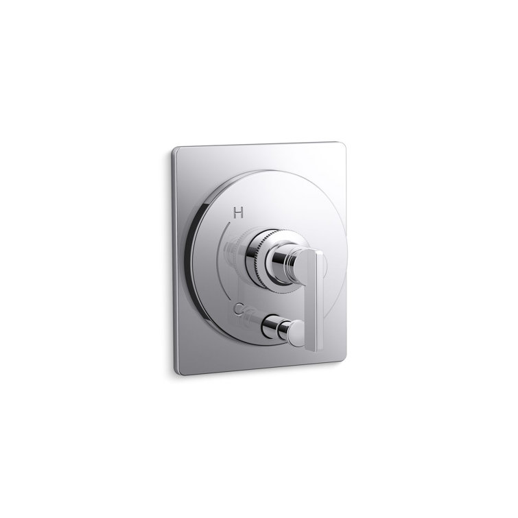 Polished Chrome Wall-Mounted Lever Valve Trim with Push-Button Diverter