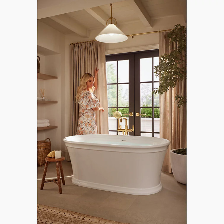 Vibrant Brushed Moderne Brass Floor-Mount Bath Filler with Handshower