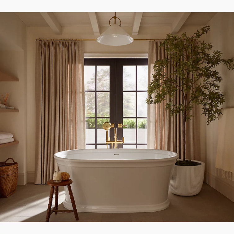 Vibrant Brushed Moderne Brass Floor-Mount Bath Filler with Handshower