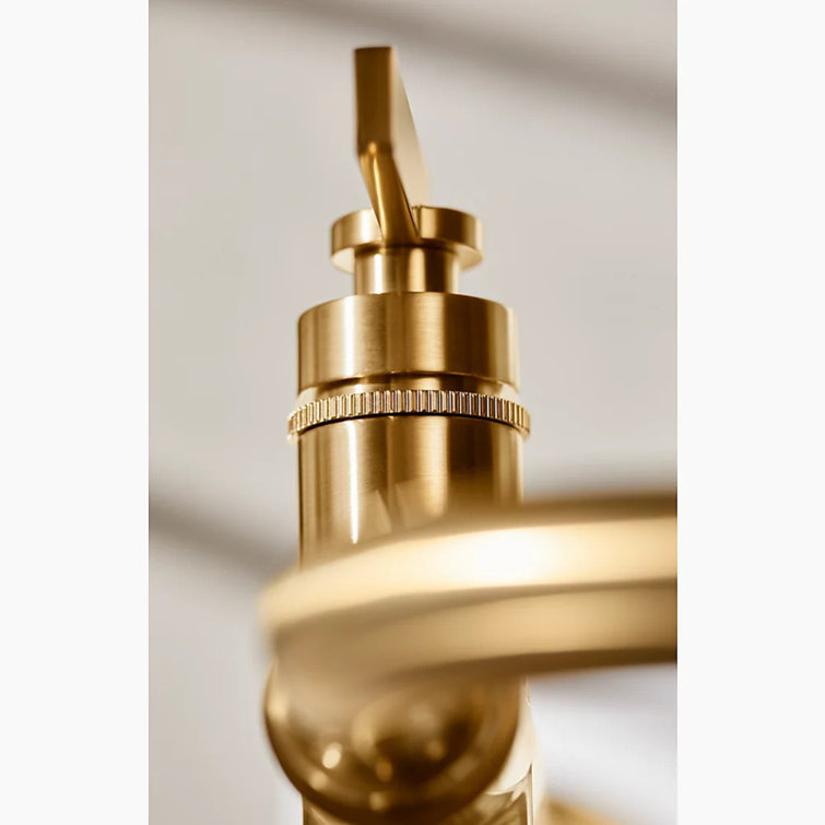 Vibrant Brushed Moderne Brass Floor-Mount Bath Filler with Handshower