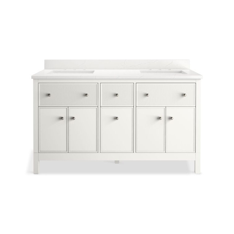 Malin White Double Sink Freestanding Bathroom Vanity with Quartz Top