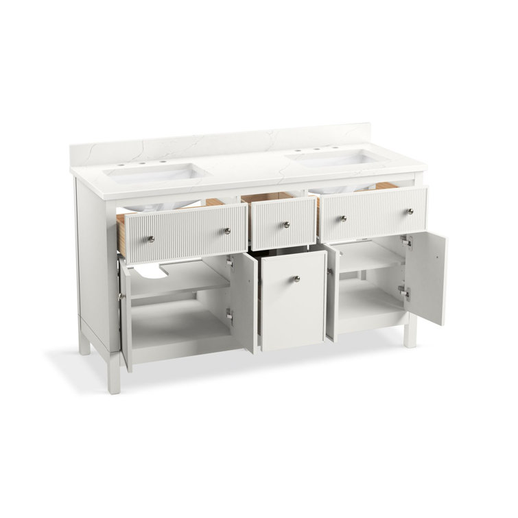 Malin White Double Sink Freestanding Bathroom Vanity with Quartz Top