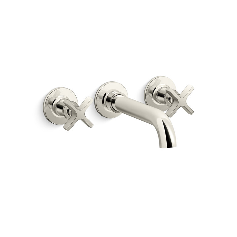 Polished Nickel Wall-Mount Bath Faucet with Cross Handles