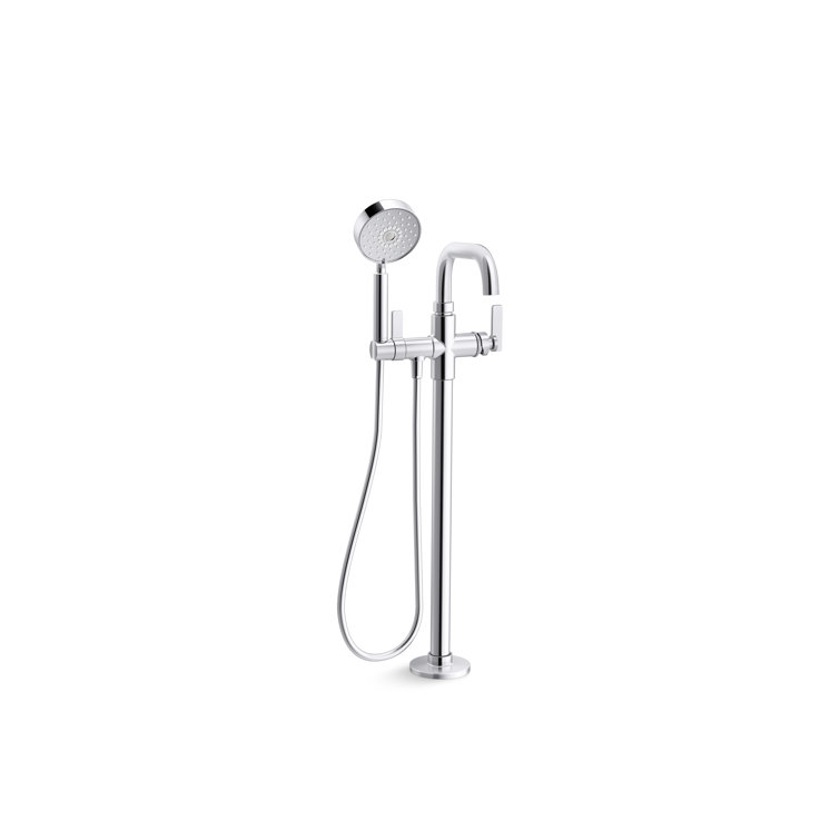 Polished Chrome Floor-Mount Bath Filler Trim with Handshower