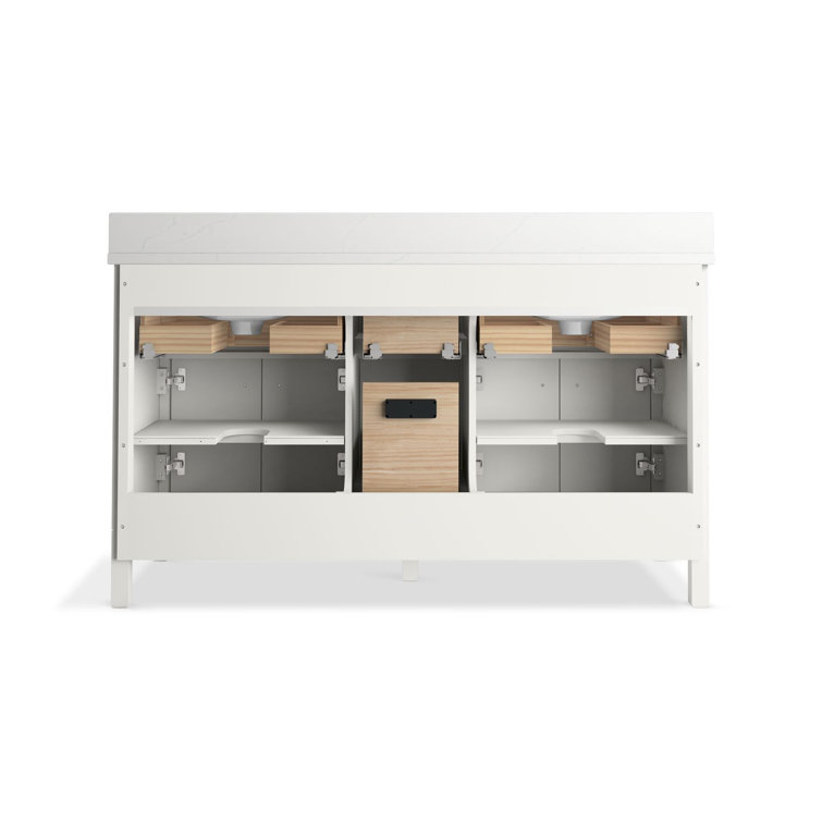 Malin White Double Sink Freestanding Bathroom Vanity with Quartz Top