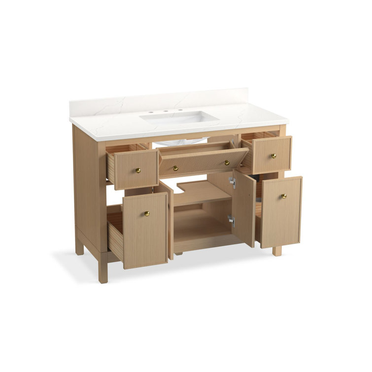 Malin White Oak 48" Bathroom Vanity Cabinet with Quartz Top