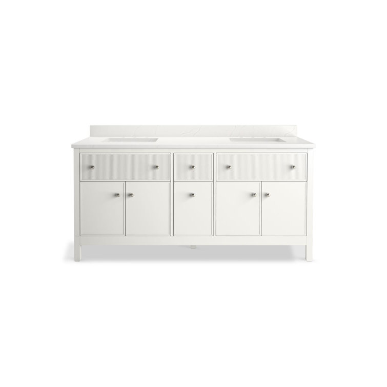 White Double Freestanding Bathroom Vanity with Quartz Top